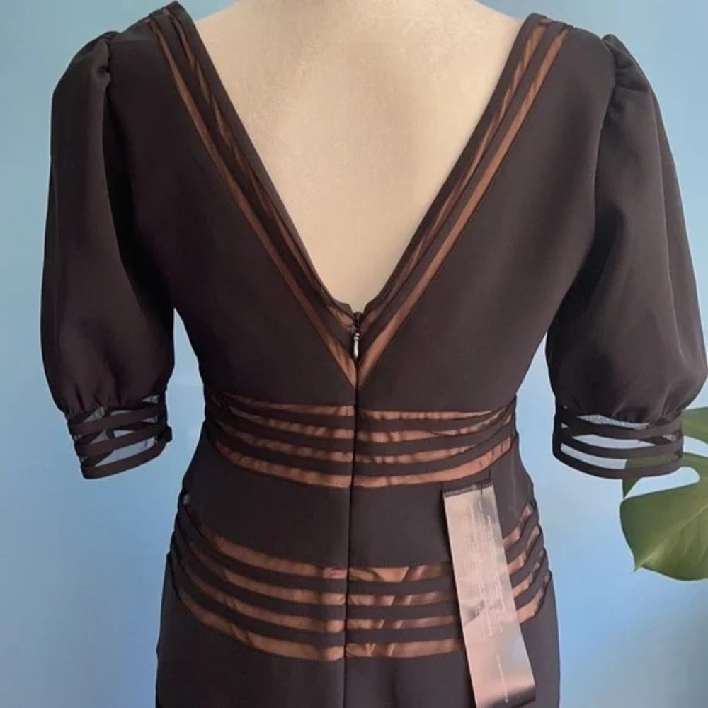 NEW* BCBGMaxAzria Black Sheer Stripes Puff Sleeves Dress Size 10 $298 - Picture 2 of 5